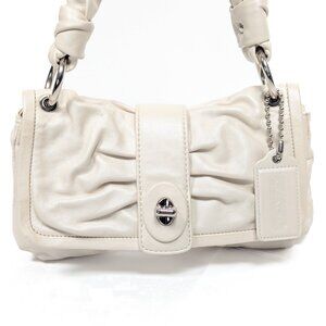 COACH Pleated Cream Leather Shoulder Bag
